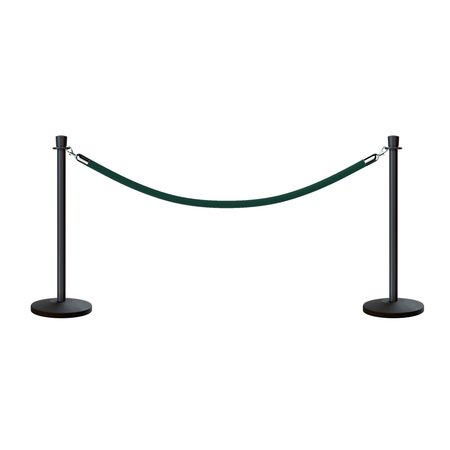 MONTOUR LINE Stanchion Post and Rope Kit Black, 2 Crown Top 1 Green Rope C-Kit-2-BK-CN-1-PVR-GN-PS